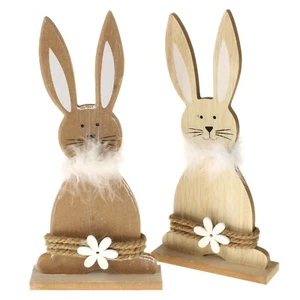 Juego de 2 conejos decorativos cuello de pluma marrón conejo de Pascua decoración de Pascua conejo conejo de madera Pascua - Imagen 1 de 5