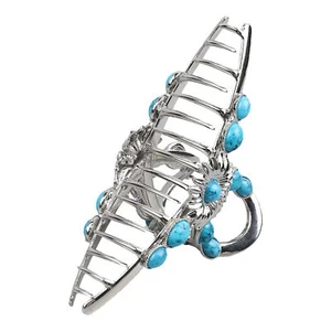 Artificial Turquoise Blue Stone Hair Claw Clip Metal Hair Clip for Thick Hair - Picture 1 of 10