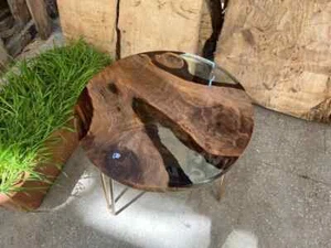 Clear Epoxy Coffee Table, Epoxy Wooden Center Round Table, Handmade Decor - Picture 1 of 7