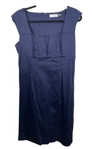 Calvin Klein Dress Womens 10 Blue Square Neck Sleeveless Sheath Cotton Stretch - Picture 1 of 9