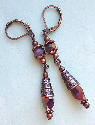 Brinco de lágrima CREME MALVA ARCO-ÍRIS 2 tons CRISTAL COBRE XCBA2 - Imagem 1 de 4