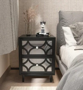 Nightstand Front Mirror Trim Drawer Accent Wood Solid Black Antique Mirrored New - Picture 1 of 2