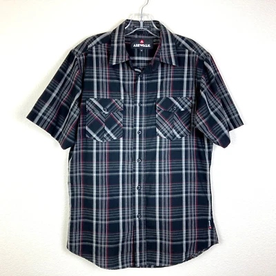 Airwalk Men's Button-Down Shirt Size M Plaid Black Red Gray White Short Sleeve - Image 1 of 4