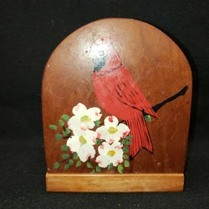 Servilletero de madera pintado a mano flores de cardenal y dogwood de colección - Imagen 1 de 7