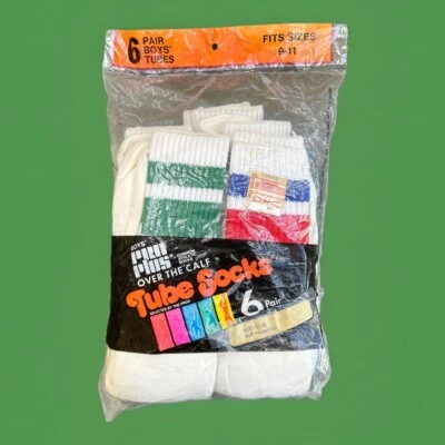VTG Socks NOS 6 Six Pack 9-11 Three Stripe Tube USA OTC Union USA 80s 90's  - Image 1 of 4