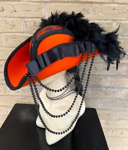 Impresionante Sombrero Pirata Tricornio Naranja Negro Lana Renacimiento Encaje Plumas 57cm (41 - Imagen 1 de 6