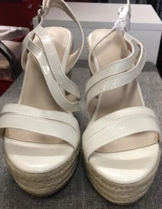 White Platform Espadrille Sandals. Ankle Strap Open Toe. Hemp Detail. Size 9 - Picture 1 of 5
