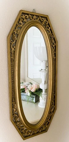 ~ Vintage Mirror Gold Hollywood Regency Oval Gilded Ornate Dart ~ Cover