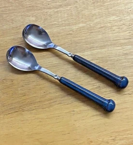 2 ovale Abendessen Löffel Edelstahl Denby England Mitternachtsblau 8 1/2 Zoll - Bild 1 von 2