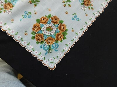 Ramo Pañuelo Vintage Algodón Blanco Rosas Bronce + Margaritas H421 Foto 1 de 4