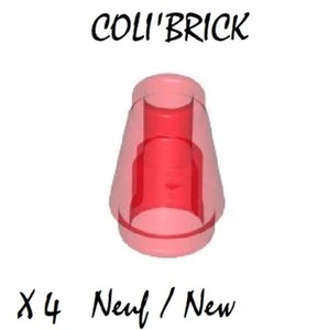 Lego 4589 b - 4x Brique cone / Cone 1x1 top groove - Rouge / Trans Red - NEUF - Imagen 1 de 1