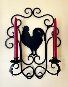 Southern Living at Home Rooster Wall Candle Holder Sconce Black Iron Farmhouse - Picture 1 of 9