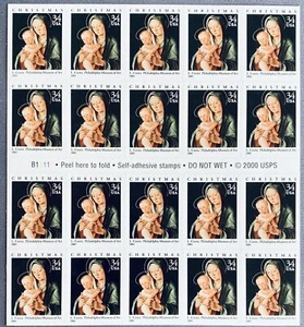 SoCo Stamps US Sc #3536a MNH 2001 34c Christmas Madonna Lorenzo Costa Booklet - Picture 1 of 2