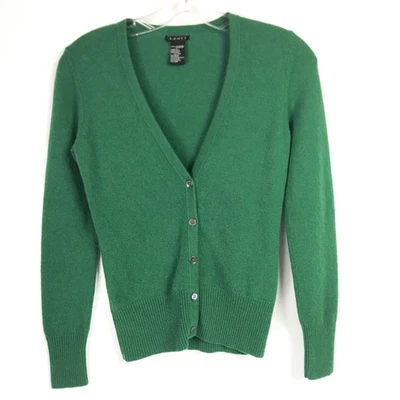 Cardigã feminino Theory pequeno cashmere suéter verde botão para baixo PXS - Imagem 1 de 4