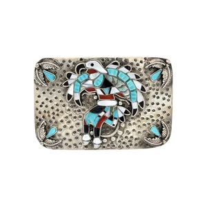 Sin sello, hebilla, varias piedras, plata de ley, Zuni hecho a mano, 2 1/4" - Imagen 1 de 3