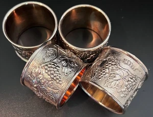 Silver Plate Napkin Rings Grapes and Leaves Design Boxed Set of 4 - Picture 1 of 2