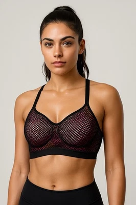 Sujetador deportivo VSX Victoria’s Secret 34D malla superpuesta multicolor acolchado espalda deportiva Foto 1 de 4