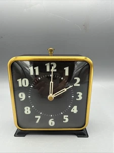 Pottery Barn Alarm Clock Black Gold Square Vintage Look Retro - Picture 1 of 9