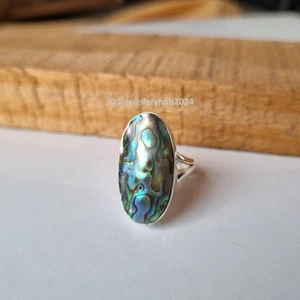 Real Abalone Shell Gemstone Ring 925 Sterling Silver Statement Gift Ring PG6305 - Picture 1 of 5