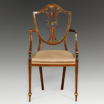 Antique Sheraton Painted Shield back Satinwood Armchair -19thC - Superb Quality - Image 1 of 4