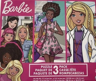 Barbie Doll Jigsaw Puzzle 3 Pack Lot ( 24, 48, & 100 Piece Puzzles ) - Image 1 of 2