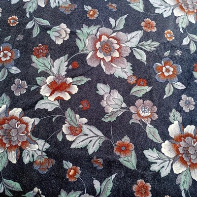 Vintage 70s Velour Upholstery Fabric 6 YD Black Silver Floral Design MCM Velvet - Image 1 of 4