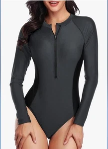 Daci Women Long Sleeve Rash Guard One Piece Swimsuit Zipper Surfing Bathing Suit - Picture 1 of 3