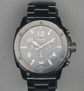 FOSSIL 48mm FS4927 Machined Chronograph All Stainless Steel Black Watch New Batt - Picture 1 of 24