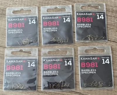 Kamasan B981 Carp & Coarse Hooks-6 packs-size 14-Barbless Specimen Fishing Hooks - Image 1 of 2