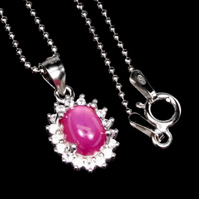 Summer 925 Silver Necklace Oval Ruby 7x5mm Simulated Cz Gemstone Jewelry 18in - Image 1 of 4