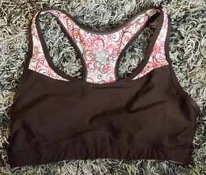 Moving Comfort Racerback Sport Bra Lined Brown Pink White Size 36BC-38B - Picture 1 of 3