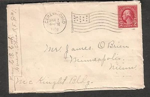 1926 cover Geneva OH Ohio flag cancel to James O'Brien Minneapolis MN - Picture 1 of 2