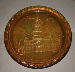 Vintage Indiana Glass Co. Iridescent/Carnival "Independence Hall" Glass Plate 8” - Picture 1 of 7