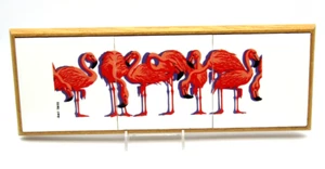 JAMES HARTER SIGNED FLAMINGOS FRAMED TILE WALL ART (13.25" long) - Picture 1 of 5