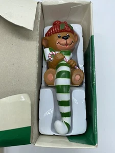 Vintage Holiday Teddy Bear Candy Cane Christmas Stocking Hanger Holder 1982 IOB - Picture 1 of 11
