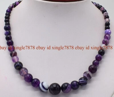 Collar de cuentas de piedras preciosas de ágata a rayas multicolores redondas naturales de 6-14 mm 20" AAA+ Foto 1 de 4