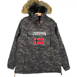 GEOGRAPHICAL NORWAY BARMAN CAMO KAKI ANORAK Coat Jacket Size L - Picture 1 of 12