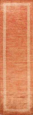 Contemporary Bordered Gabbeh Oriental Runner Rug Hand-Knotted Wool 3x9 Carpet - Image 1 of 4