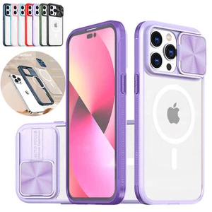 For iPhone 16 Pro Max 15 14 12 Magnetic Slide Camera Lens Hard Clear Back Case - Picture 1 of 54