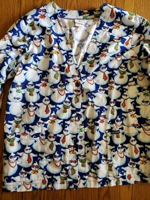 Peaches Scrub Jacket Xl!! EUC!! Blue With Multicolored  Ghosts - Image 1 of 4