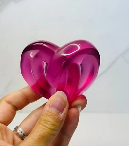 Lalique Coeur Crystal Knot Fuchsia Entwined Heart Frosted Paperweight Signed - Picture 1 of 8