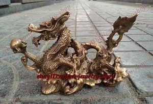 collectable Play in the water dragon Pure Bronze Folk Holy Lucky Statue carvings - Picture 1 of 5