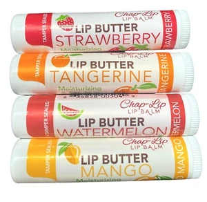 CHAP-LIP Lip Butter Lip Balm with Fruit Flavors, Cocoa Butter, Coconut Oil 4pack - Picture 1 of 5