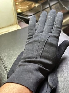 Women's Vintage Black Suede Evening Gloves , Medium - Picture 1 of 3