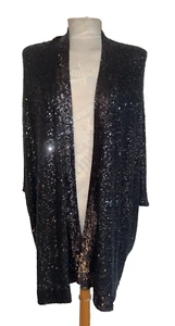 DONNA KARAN GREY SEQUIN CASHMERE/SILK LOOSE FIT OVERSIZE CARDIGAN SIZE M/L NEW - Picture 1 of 10