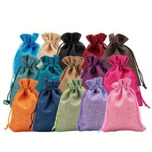 12 Piece Wedding Party Hessian Drawstring Gift Bags Fabric Linen Christmas Pouch - Picture 1 of 27