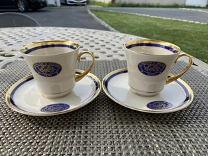 2 Excellent Pickard China Blue Cream And Gold Tea Cup & Saucer Set - Picture 1 of 15