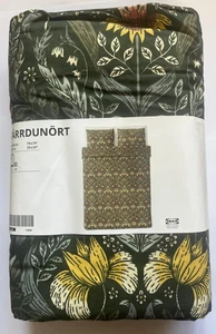 IKEA KARRDUNORT Bettbezug und 2 Kissenbezüge 200x200 cm dunkelgrün bunt - Bild 1 von 5