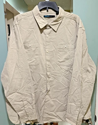 Perry Ellis Long Sleeve Corduroy Shirt Beige Dual Front Pockets - 2XL - Image 1 of 4