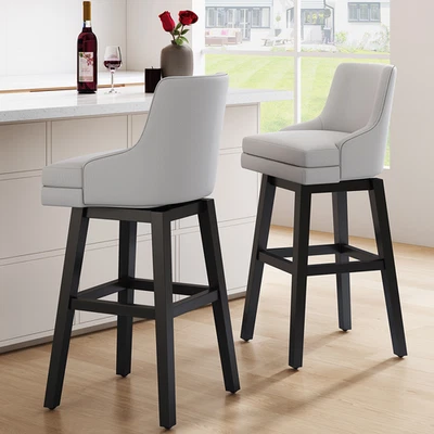 26 Inch Swivel Upholstered Barstools with Backs and Wood Legs for Kitchen Island - Image 1 of 4